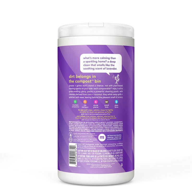 Method All-Purpose Cleaning Wipes, French Lavender, Multi-Surface, Compostable, 70 Count (Pack of 6) - Image 2